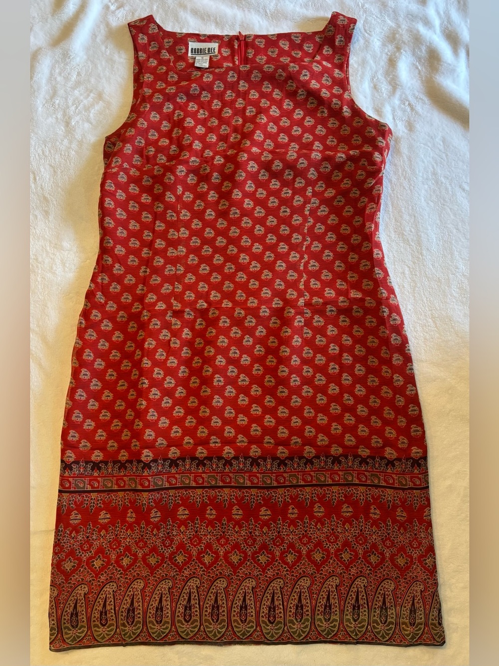 VTG Robbie Bee Burnt Orange Red Paisley-Print Sleeveless Midi Sheath Dress